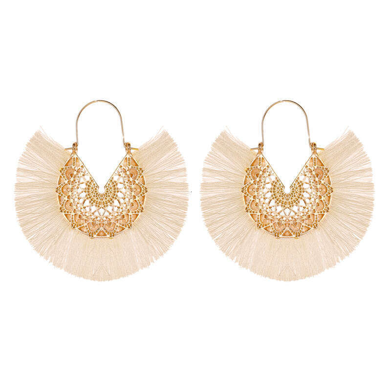 Ethnic Style Tassel Exaggerated Fan-shaped Lace Pattern Earrings Pendants Ear Accessories