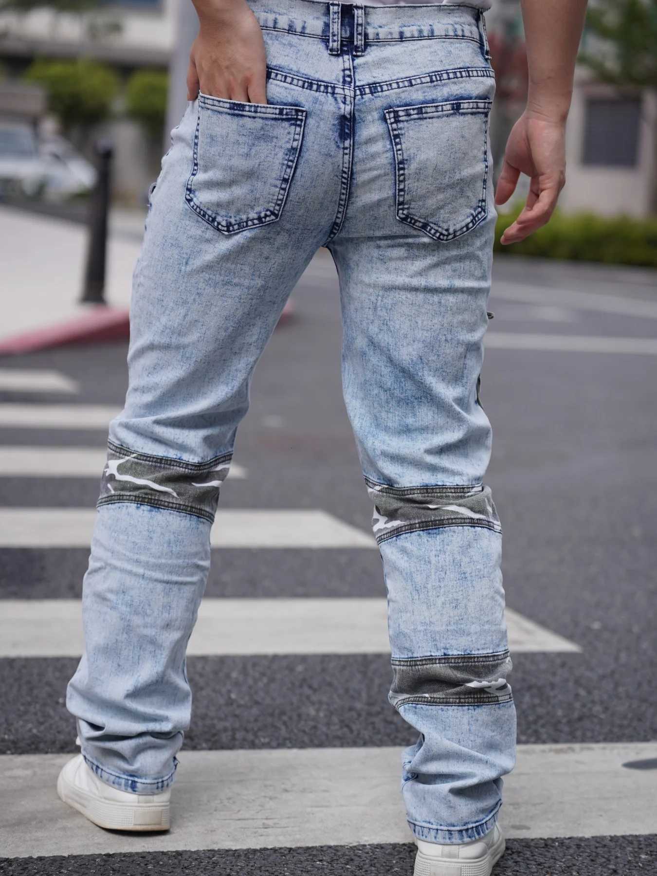 Mens Jeans Camouflage Patchwork Trendy Fashion Industrial Style Pocket Decoration Promotional Offer Free Shipping X250812