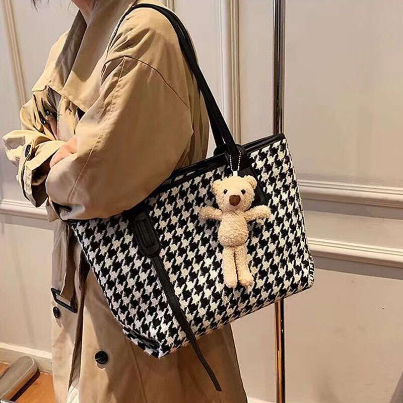 Spring Summer New Tote Houndstooth Trendy Simple Elegant Shoulder Large Capacity Women's Bag B5