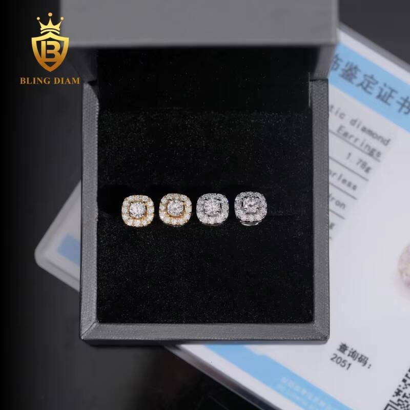 New Arrival VVS1 Lab Grown Diamond Full Diamond Earring 925 Sterling Silver Gold Plated Hiphop Style for Unisex GRA Certificate