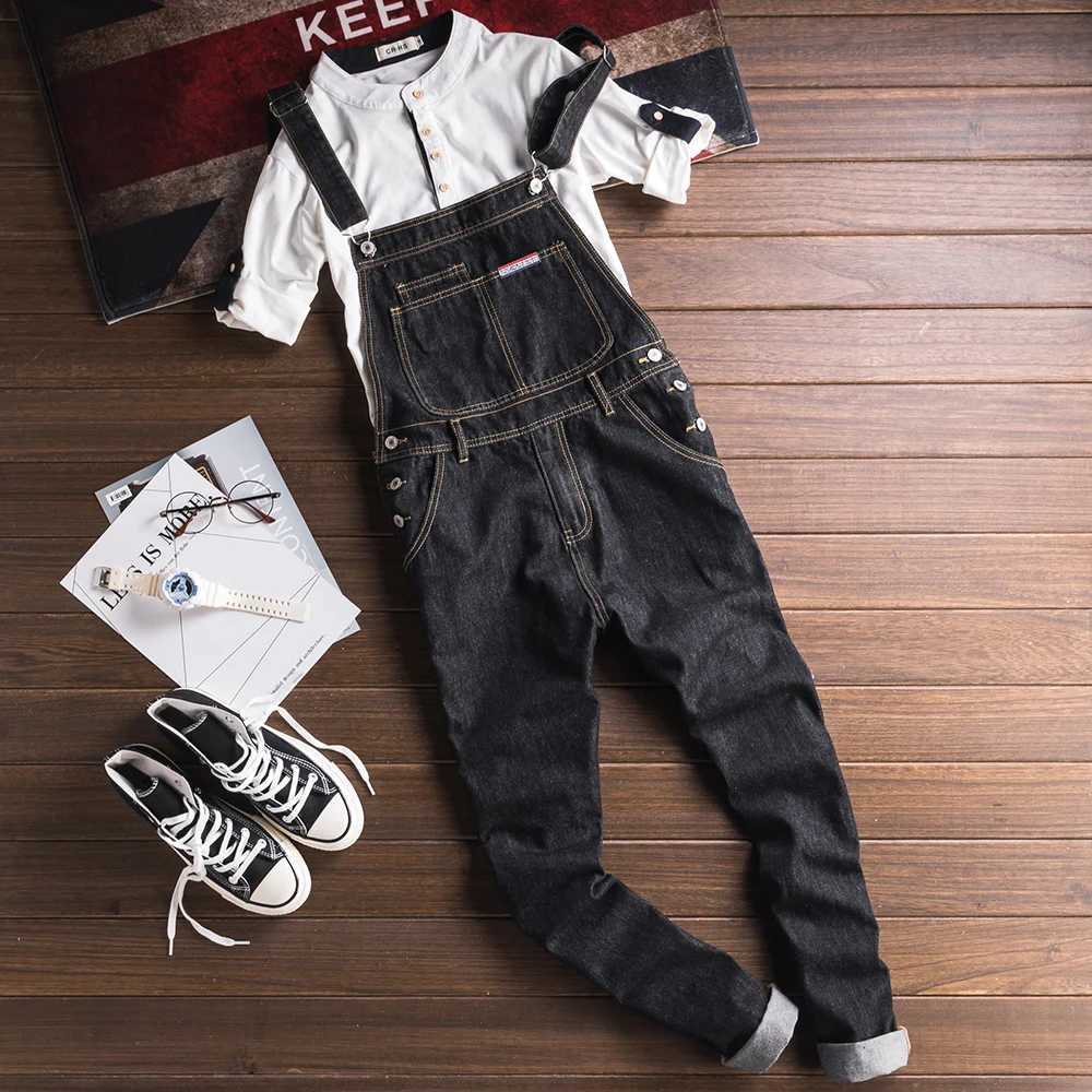 Mens Denim Bib Overalls Casual Working Clothing Black Cotton Jeans Pockets Cargo Coveralls Dungarees X250812