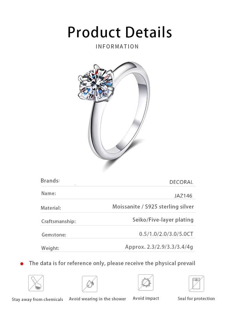 Factory Wholesale Vvs1 0.5/1/2/3/5ct 925 Sterling Silver Vintage Wedding Moissanite Diamond Engagement Rings for Women