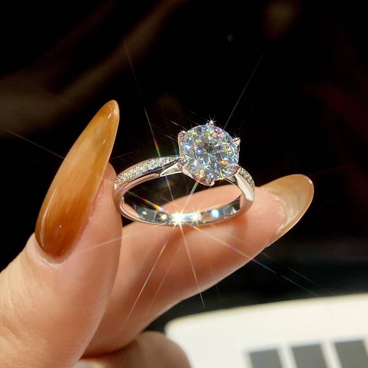 925 Sterling Silver White Gold Plated Round Cut Gra Certified Solitaire Diamond Moissanite Ring Women Wedding Fine Jewelry