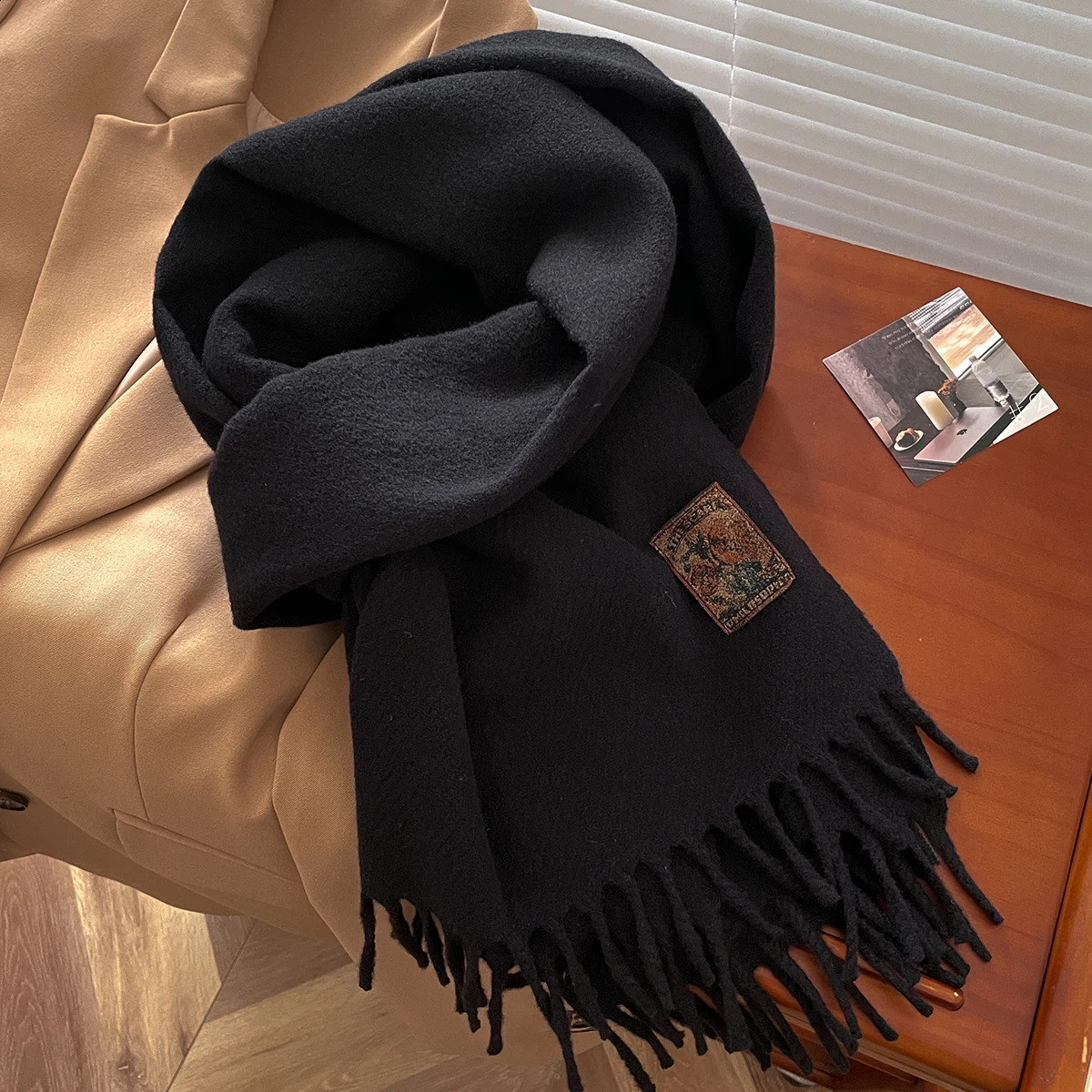 Winter Wool Cashmere Solid Color Scarf for Women Warm Thick Soft Pashmina Style ed Foulard Shawls Wrap 250812