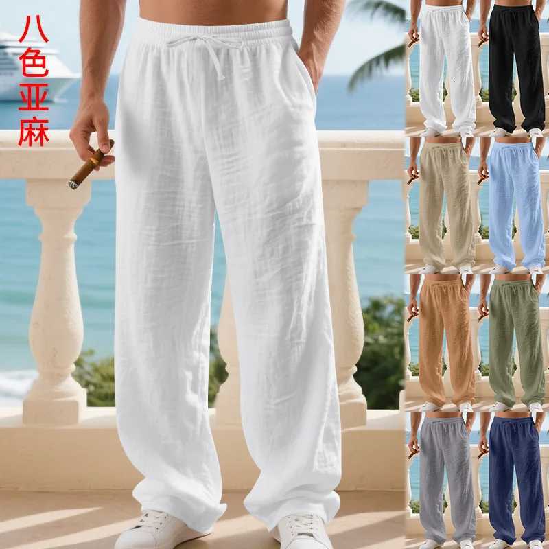 2025 Spring Summer Mens Breathable Linen Long Pants Beach Vacation Style Mens Loose Casual Sports Straight Pants W250812