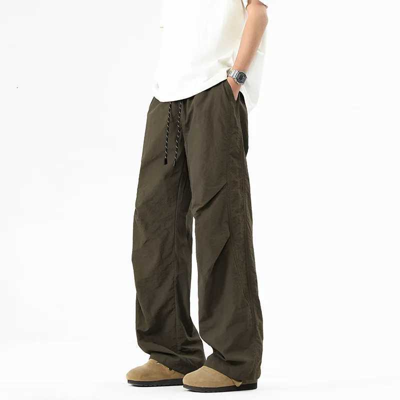 Spring Summer Cargo Pants Mens Harajuku Street Y2k Solid Color Drawstring Wide Leg Pants Outdoor Casual Fishing Sports Pants W250812