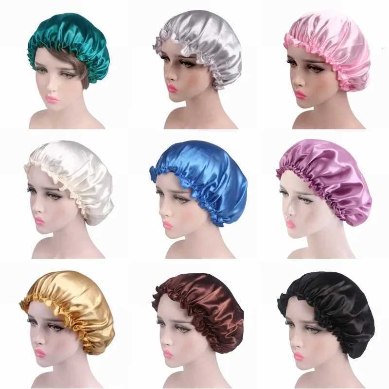Elastic Band Hair Care Bonnets for Women Solid Color Satin Sleeping Night Caps Femme Hair Cover Beanies Shower Hats Accessories XJ250812