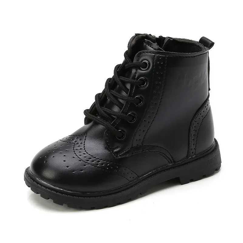 4-10 Years Old Boys Boots Girls Tide Boots Black Leather Classic Kids Ankle Boots Size 21-37 Cross-tied Childrens Tide Boots Soft Autumn NewXJ250812