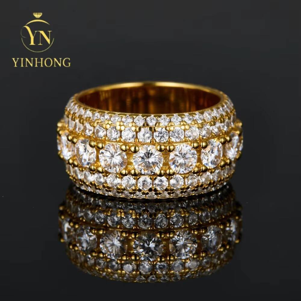 Hip Hop Iced Out 5 Rows Vvs Moissanite 925 Silver Dazzling Sparkly Eternity Band Ring for Men