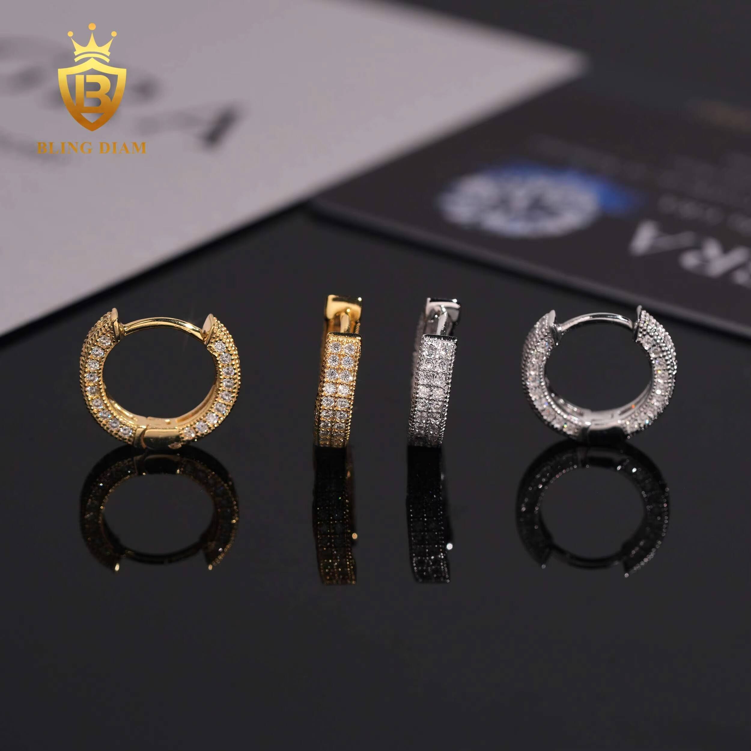 Hot Sale Diamond Earrings 925 Sterling Silver Stud Earrings Fashion Moissanite Hip Hop Earring VVS1 Iced Out Moissanite GRA