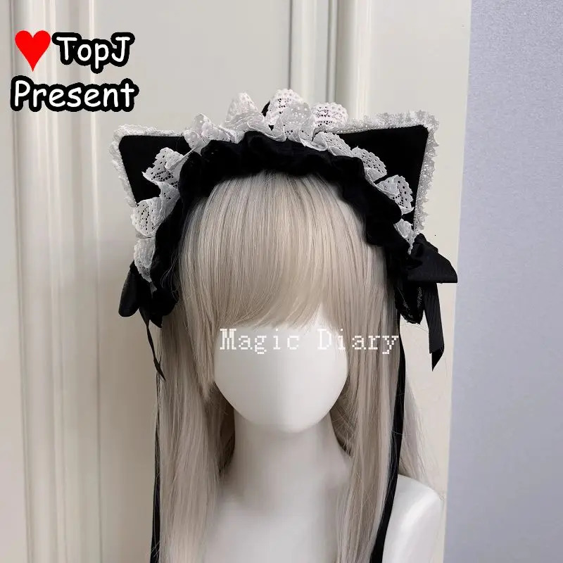 lovely Japanese handmade girl Harajuku Gothic Lolita cosplay sweet Lolita subculture angel lace flounce Kitty ear headband 250805