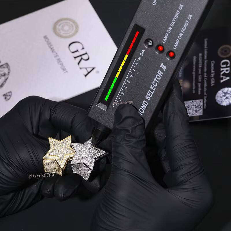 S Pure Silver VVS D Colorful Chrysolite Pentagram Hip-Hop Fashion Jewelry Iced Out Men's Wedding Ring