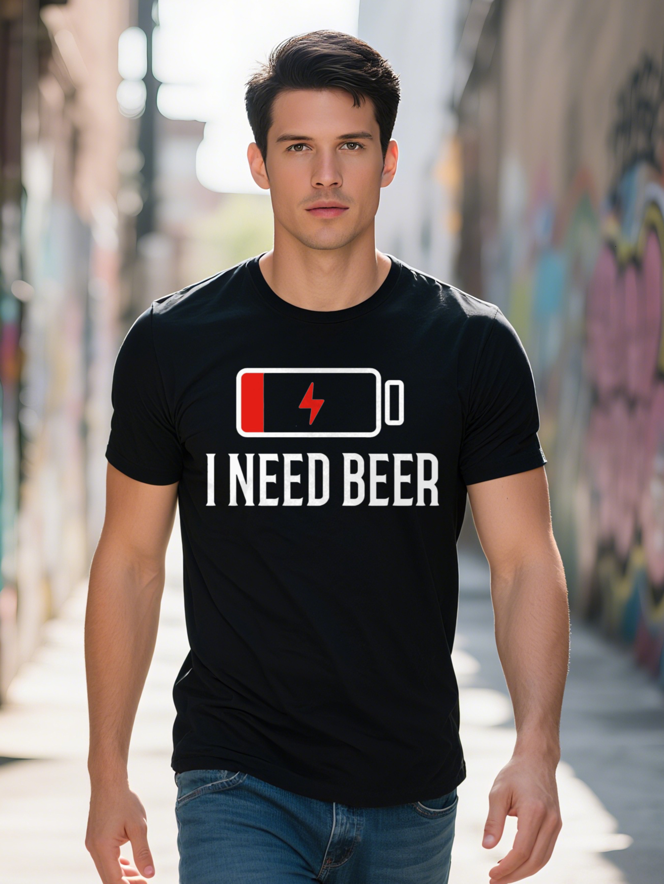 1 Need Beer Men s Casual Black T Shirt Soft Crew Neck Short Sleeve All Season Wear Bold Graphic Tee for Adults