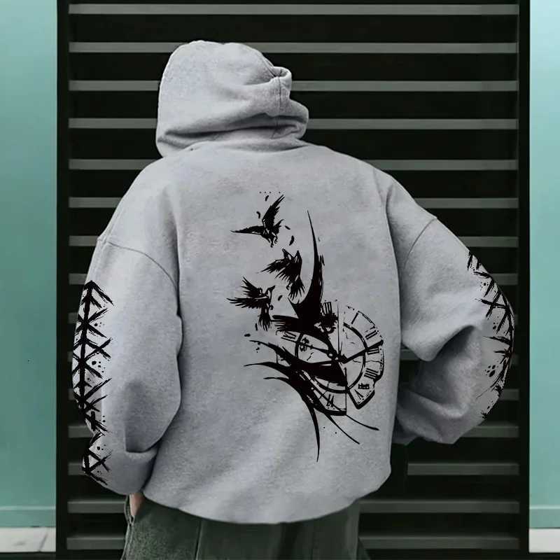 Casual Sport Wear Home Outdoor Pullover 2025 New Men Hoodie Sweatshirt Raven Ancient Clocks Print Fashion Top For Autumn Winter Y250811