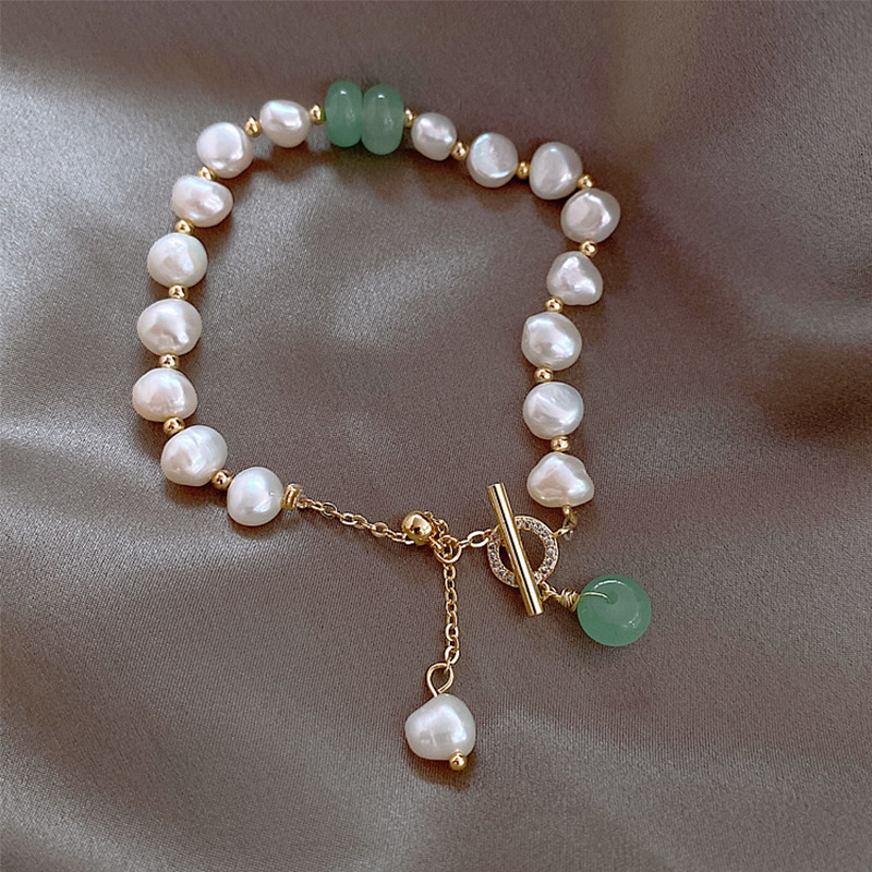 Real Gold Plated Baroque Freshwater Pearl Design Clasp Bracelet Ins Style Best Friend Jewelry Simple Elegant Accessories