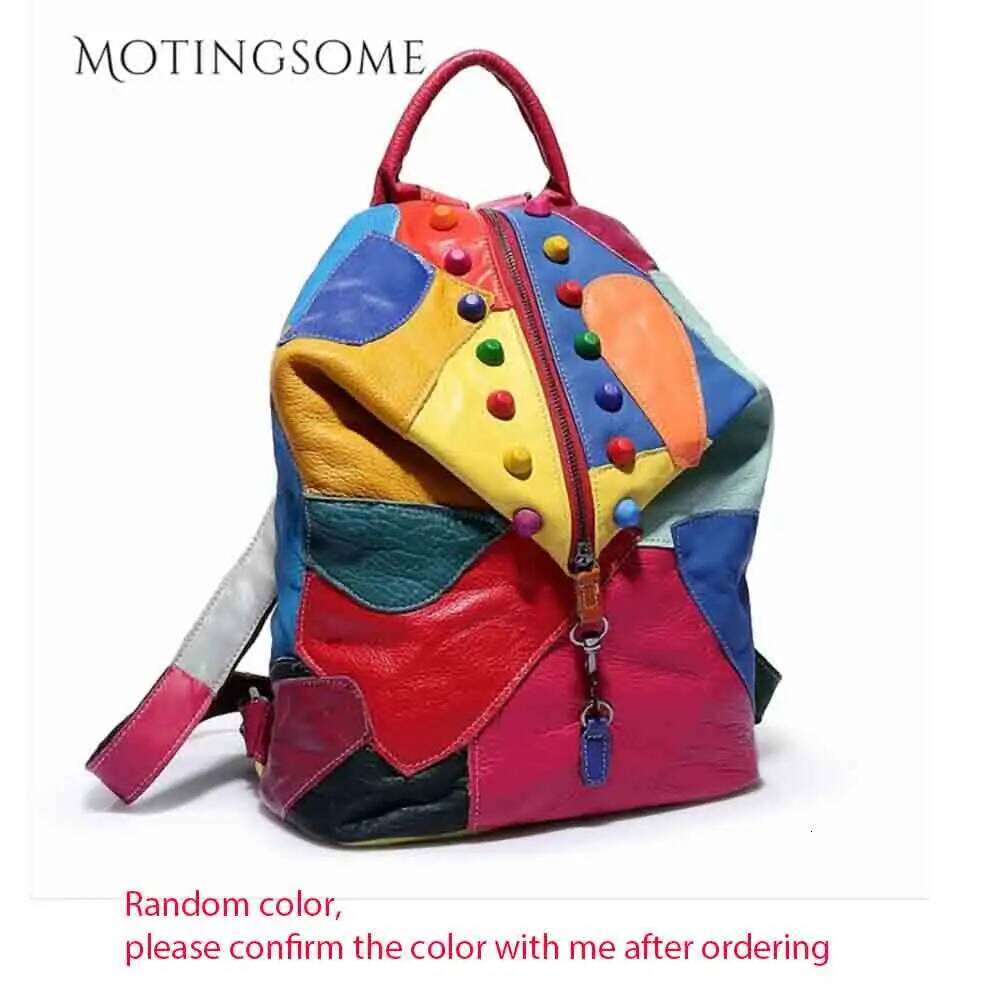 Genuine Leather Backpack For Women Sheepskin Back Pack Colorful Patchwork Shopper Bag Female Packsack Mochila 2022 New Trend