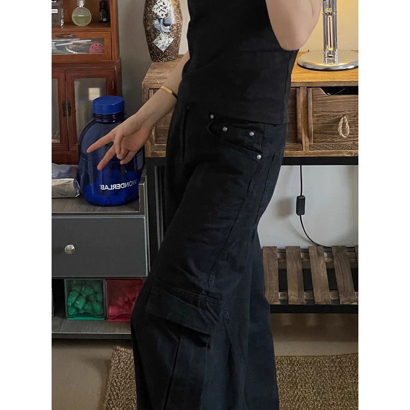 American Vintage 2000s Style High Waist Brown Jeans Pants 2025 Spring Womens Baggy Y2K Wide Leg Denim Trouser Female Clothes 250811