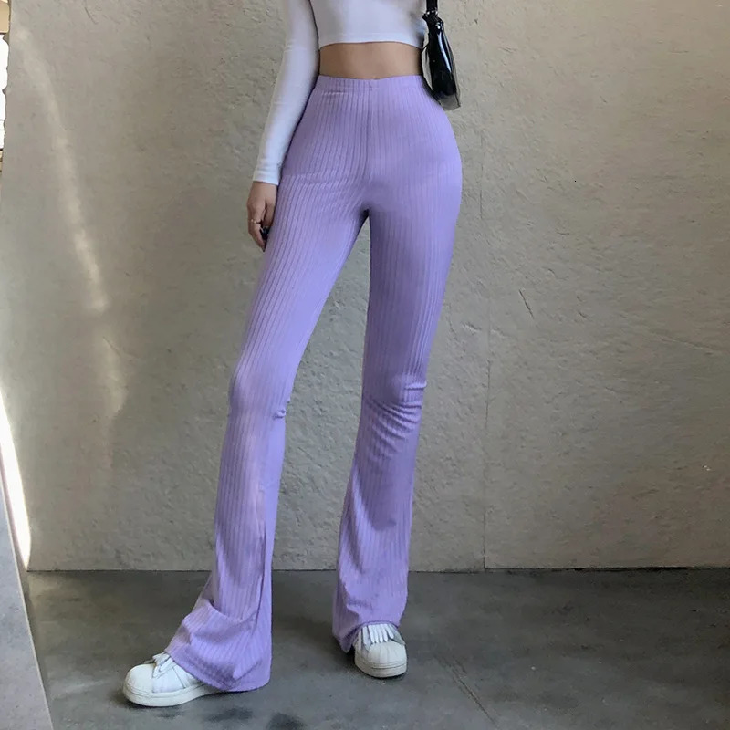 Slim High Waist Capris Sexy Bell Bottom Flare Tights Solid Y2k Women Clothes E Girl Aesthetic Fashion Streetwear Woman Pants 250811