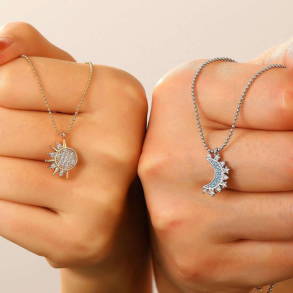 Ins Style Dia-Studded and Ring Bracelet Necklace Jewelry Set for Women Sun Moon Earrings Accessories