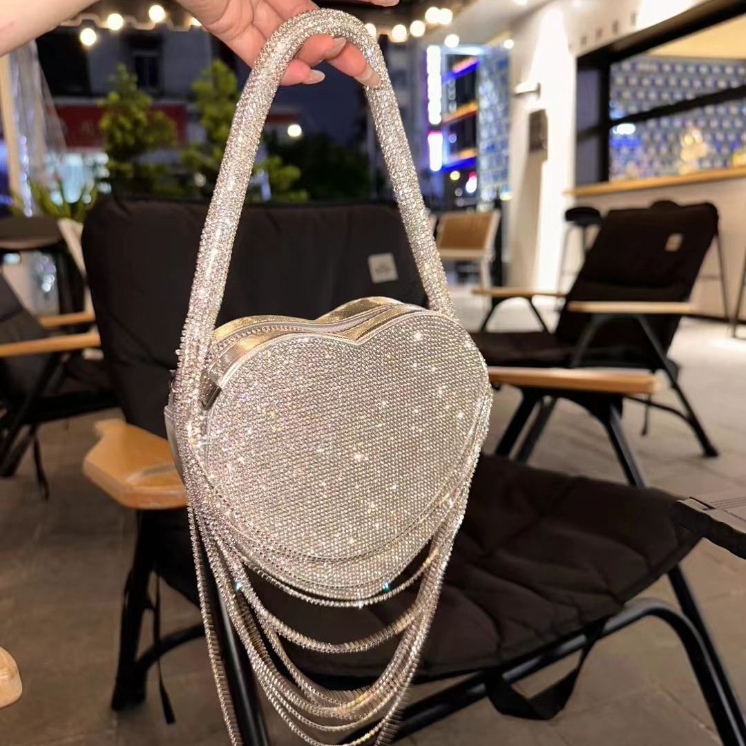 new laser fashion bag bag elegant heart shaped claw shaped diamond tassel handbag designer bag large capacity shoulder bag crossbody bag
