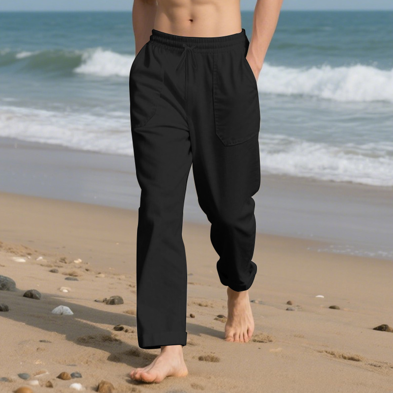 Men's linen trousers for autumn loose beach casual simple and sporty large-sized trousers European size: S-3XL