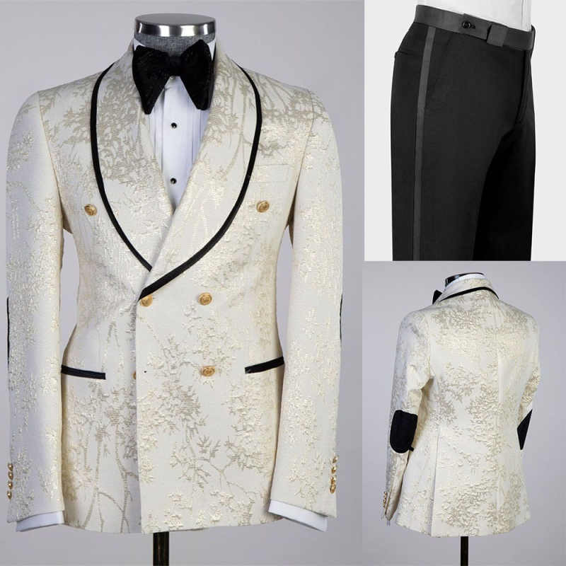 Classic Embroidery Man Suits Slim Fit Lapel Customized Groom Party Tuxedos Handsome 2 Pieces Male Blazers Fashion Costumes Homme