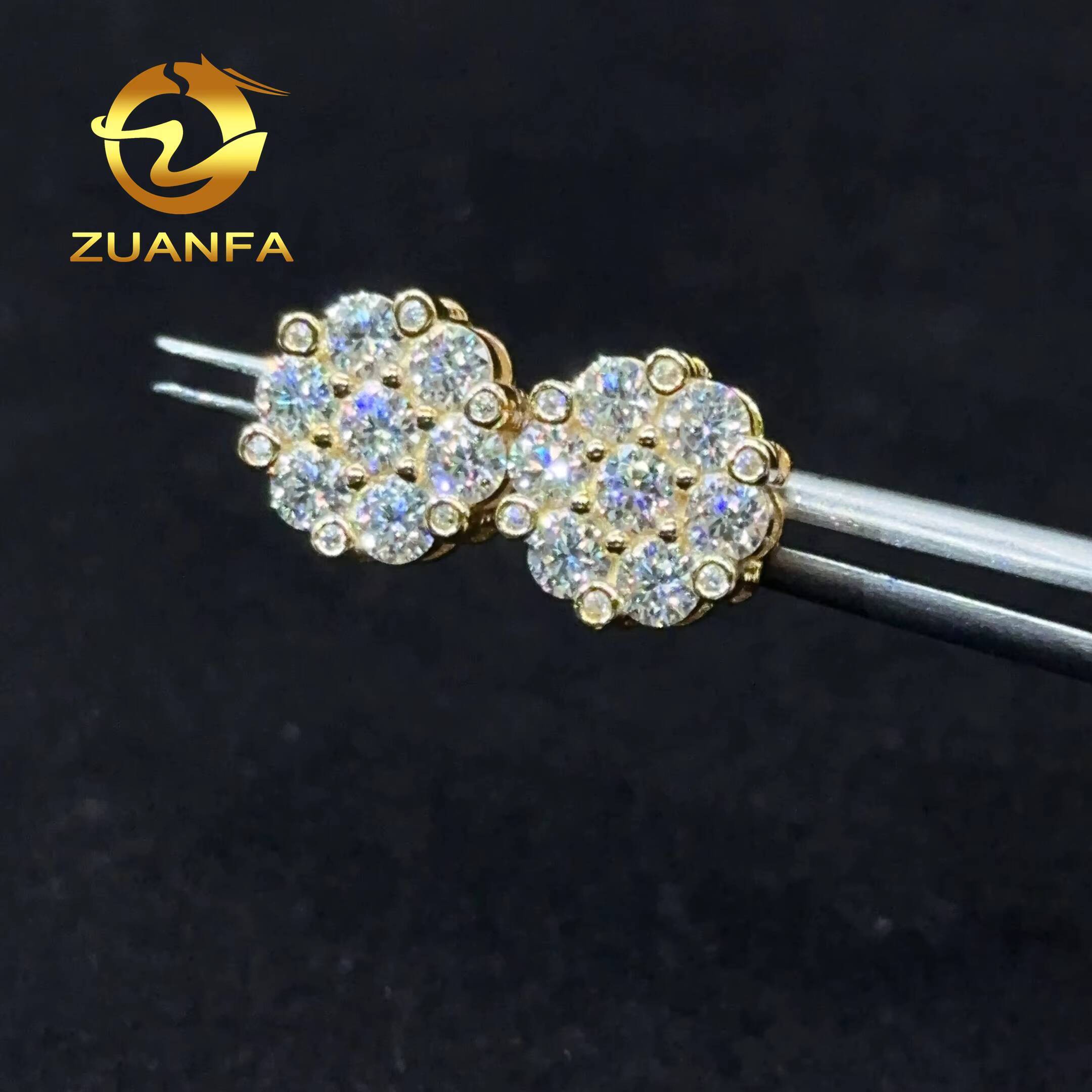 Pass Diamond Test Classic Round Moissnite Diamond Earrings Women Gold Plated 925 Sterling Silver Moissanite Hiphop Stud Earrings