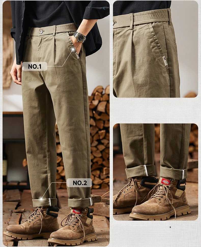 2025 New in Mens Straight Pants Elastic Waist Chino Trousers Cargo Male Regular Fit Cotton Stretch Spring Casual Korean Wear X250812