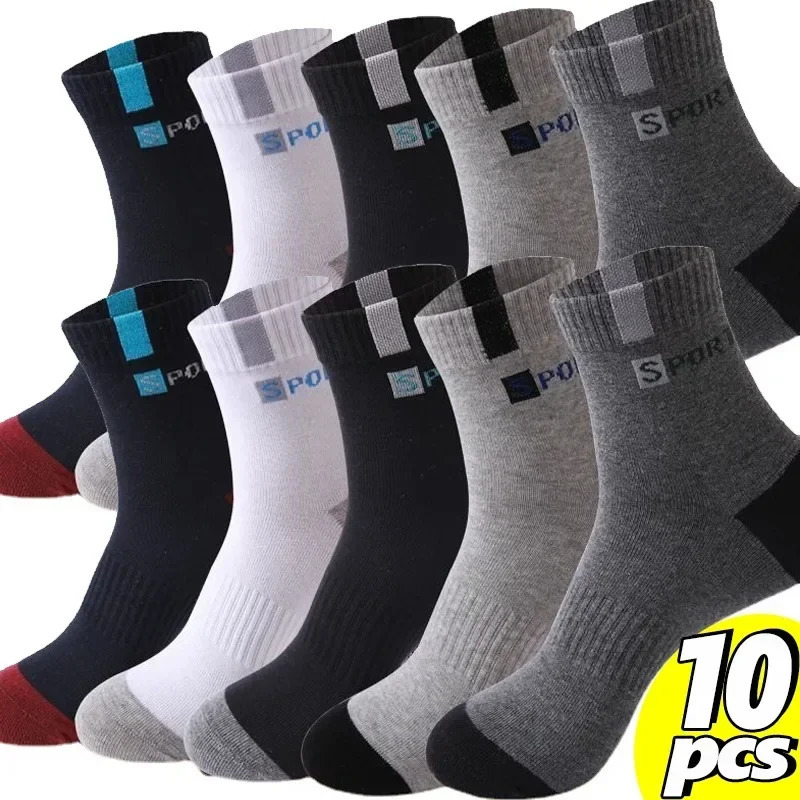 Cotton Sock for Men Sport Breathable Soft Letter Fashion Sneakers High Elastic Middle Tube Stocking Towel Sox Summer Running 250805
