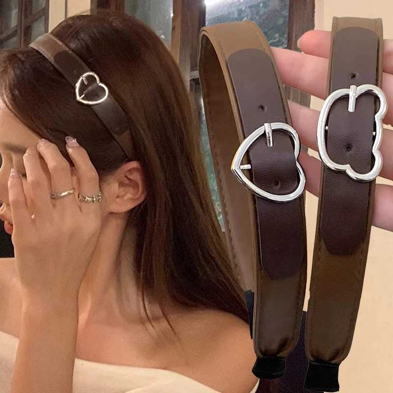 Fashion Coffee Brown Leather Buckle Hairband Hair Accessories Band for Women Spring Autumn Warm PU Leather Bands X250812