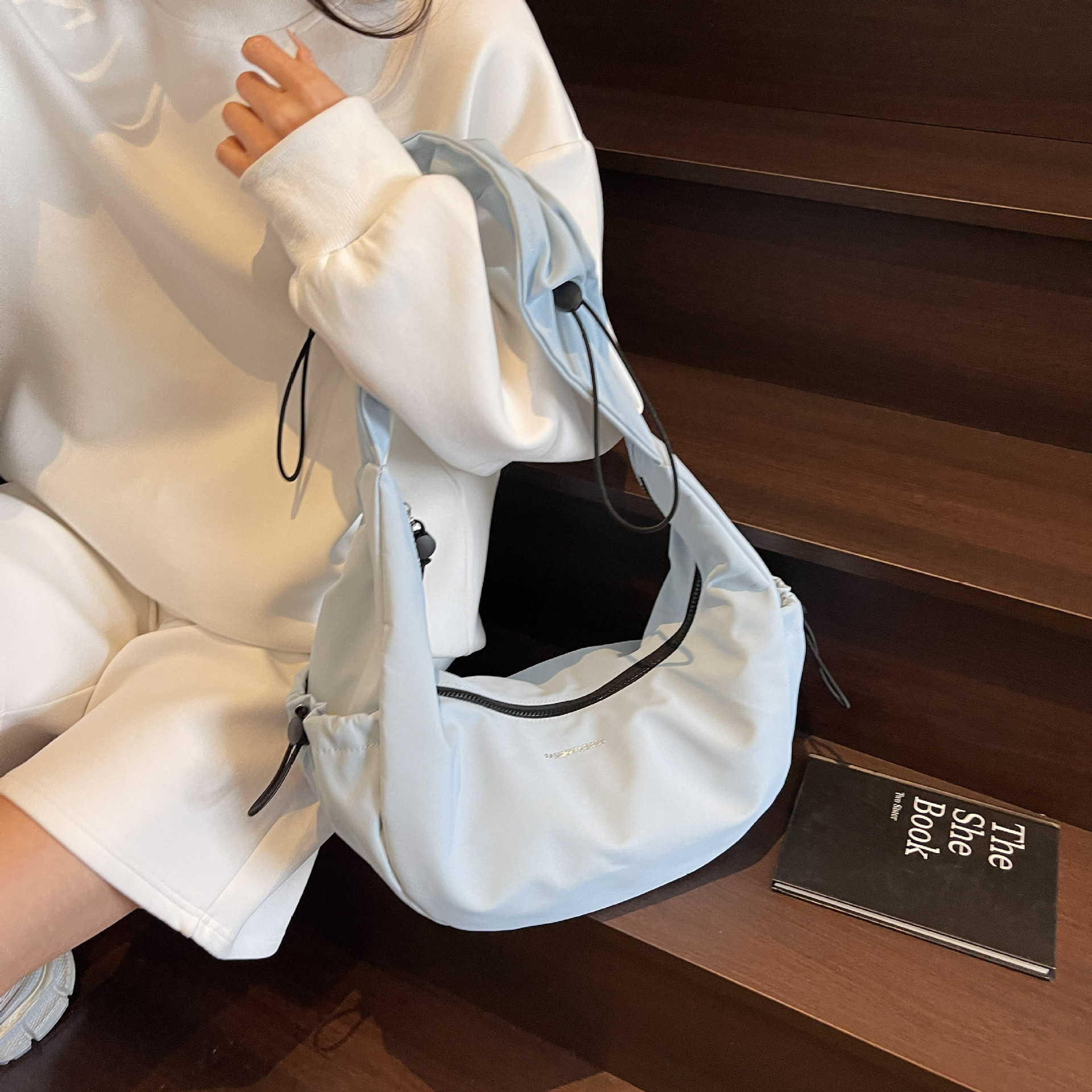 Dumpling for Women, Ruched Lace Bag, Crossbody Casual Versatile Ins Style, Large Capacity College Student Class Shoulder Commuter Bag