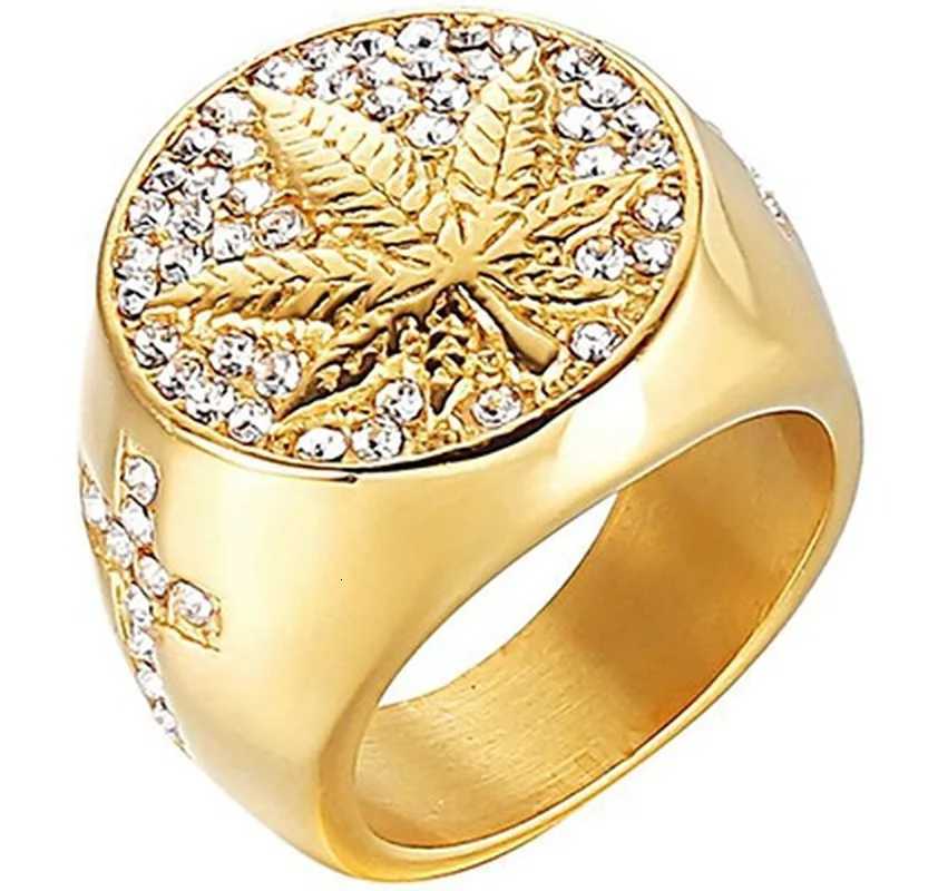 European and American Trendy Maple Leaf Micro Inlaid Crystal Mens Rings Banquet Fashion Business Ring Jewelry Wholesale W250812