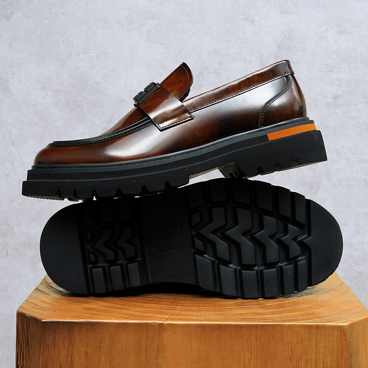 New men's shoes, slip-on buckle, thick-soled loafers for height increase, genuine leather handcrafted, large size 46,-end wedding