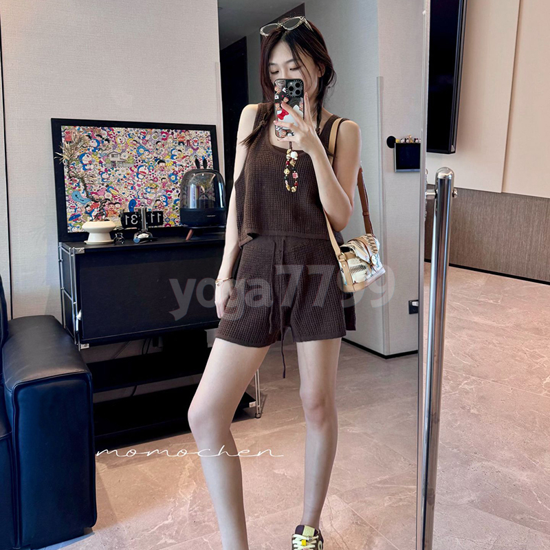 Yoga 4 Piece Waffle Vest Short Set Wide Leg Elastic Waist Loose Sports Slim Long Pants Women Zipper Hoodie Casual Knit Jacket