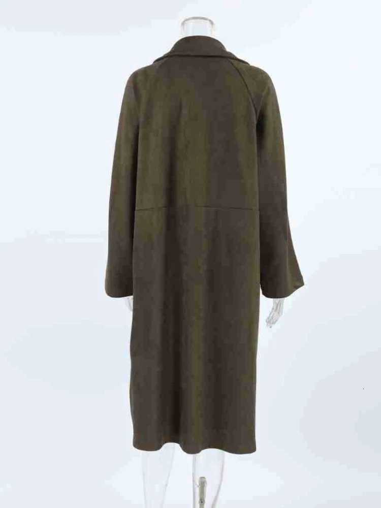 New in Autumn Long Suede Jacket Womens Casual Versatile Retro European and American Brown Long-sleeved Tooling Trench Coat Z250813