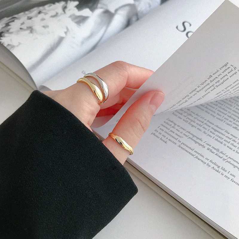 17mm Adjustable Silver Color Irregular Wave Rings Trendy Simple Geometric Handmade Jewelry for Women Couples W250812