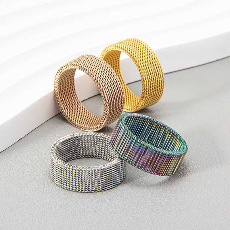 New Fashion Titanium Steel 8MM Grid Mesh Ring for Women and Men High Quality Simple Multi-color Jewelry Party Gifts W250812