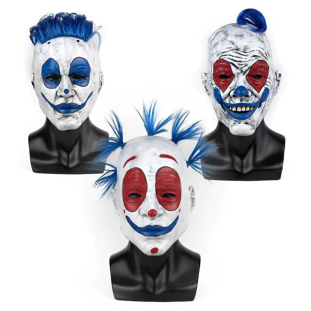 Joker Mask Cosplay Adult Blue Hair Clown Red Face Latex Masks Helmet Halloween Carnival Dress Up Party Costume Props L250813