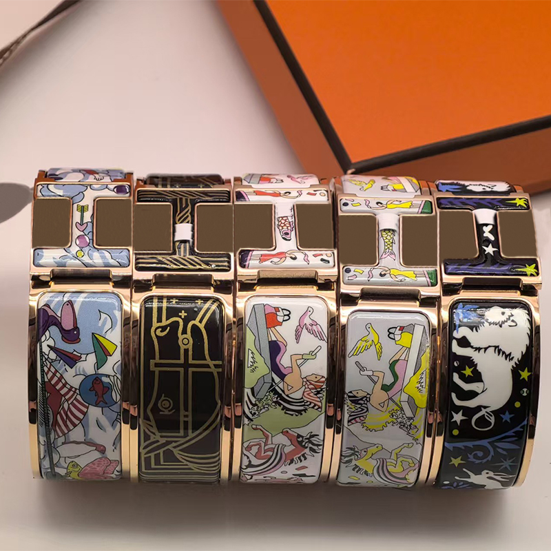 Fashion Brand H Bracelet Classic 20mm Enamel Pattern Bangle Bracelet Couple 18k Gold Bracelet Luxury Designer Jewelry