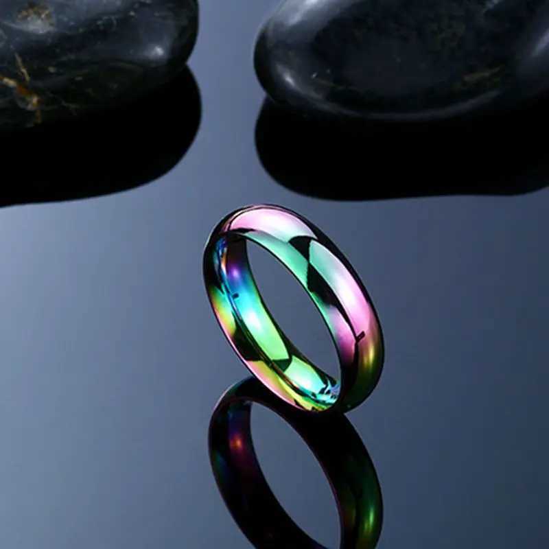 6mm Rainbow Colorful Smooth Surface Rings for Women Trendy Cute Stainless Steel Wedding Bands Jewelry W250812