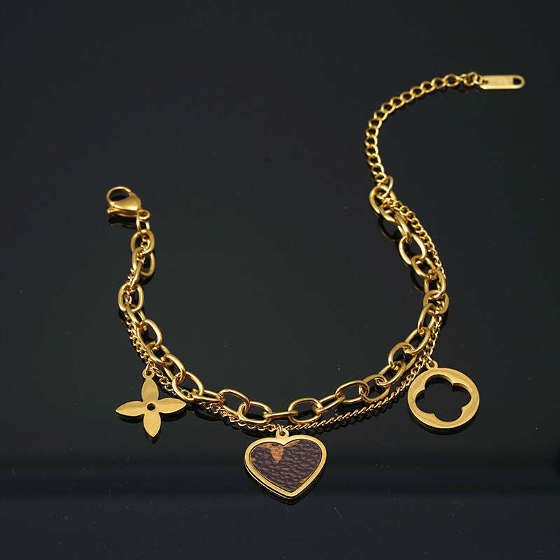DHcollection Heart Mouse Stainless Bracelet Fashion Double Layer Chain Leather Titanium Steel Bangle
