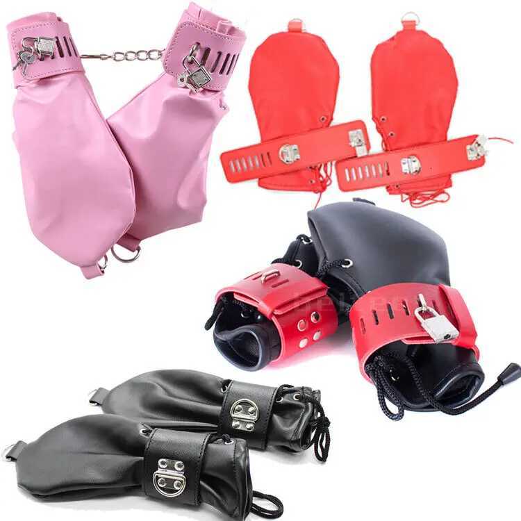 1 Pair of Soft Faux Leather Dog Gloves Padded Lined Fist Mitts Puppy Dog Paws Restraint Lockable Mittens Hand Cuffs Slave Sex Toys XJ250813