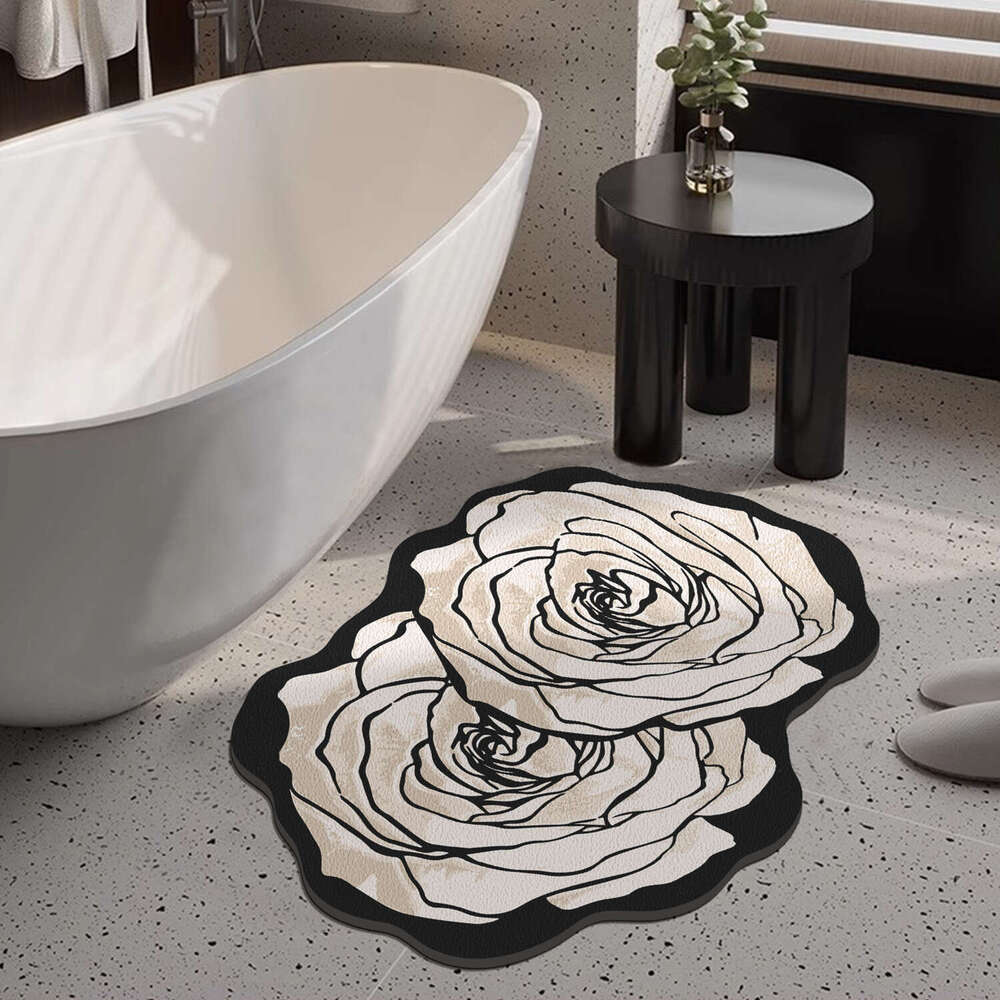 French Style Double Flower Bathroom Absorbent Shower Room Matte Quick-Dry Non-Slip Light Luxury High-End Toilet Foot Mat