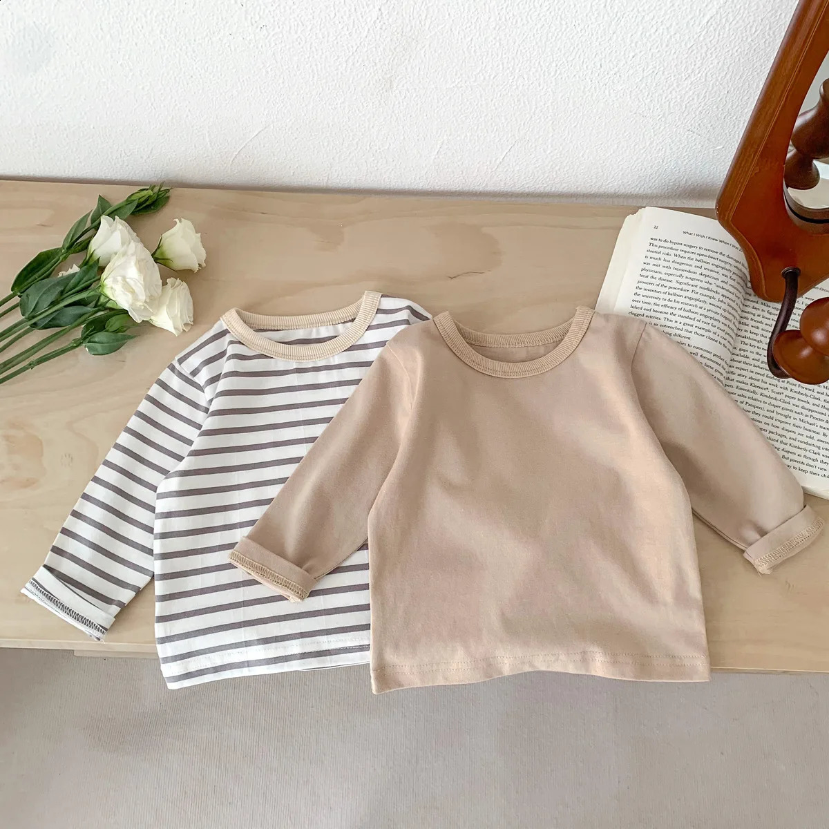Autumn Blouse with Sleeve for Baby Boys Simple Striped Long Tshirt Pullover Bottoming Shirt Girls Cotton Undershirt 250812
