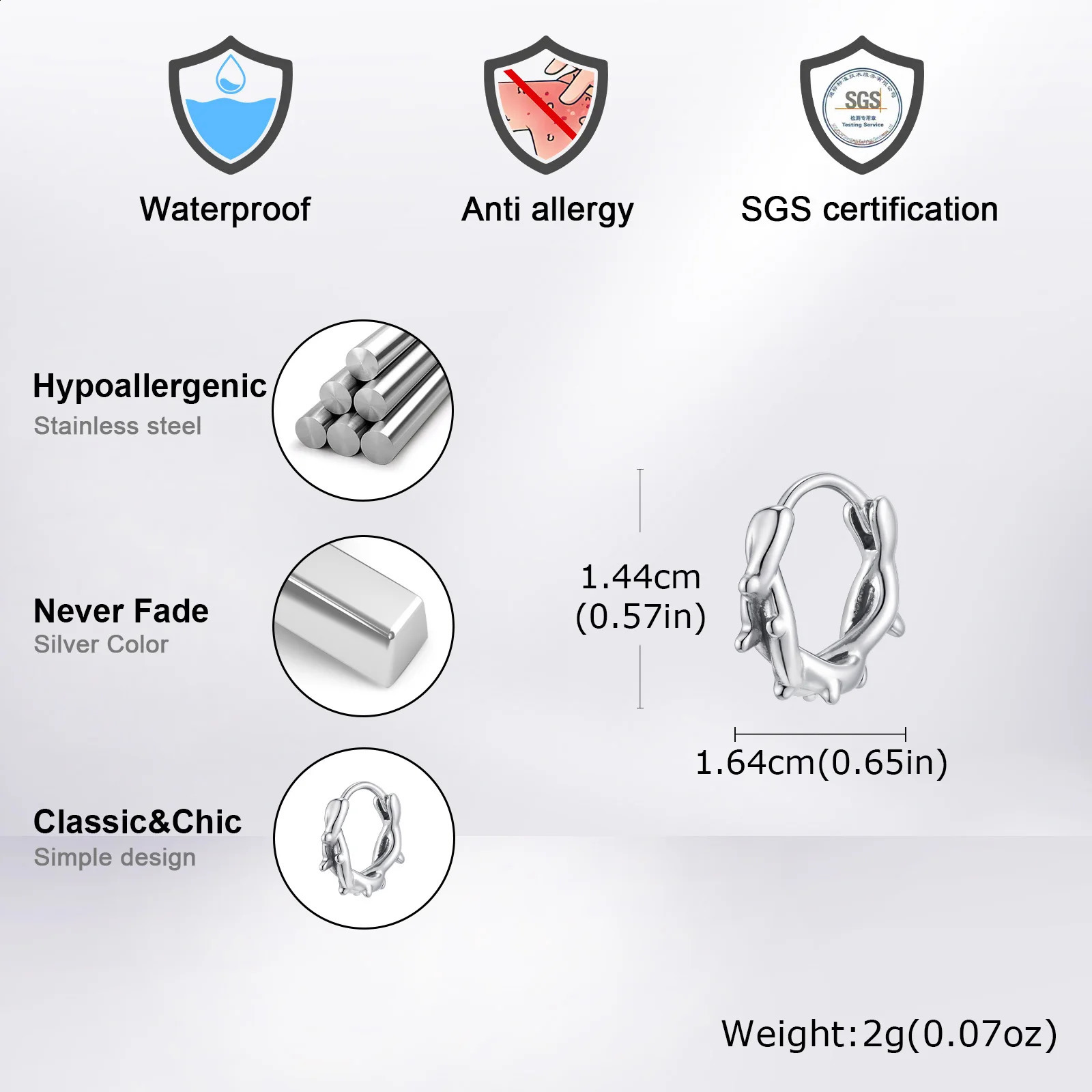 Vnox Punk Thorn Hoop Earrings for Men Women 14.4mm Gothic Stainless Steel Circle Earrings Anti Allergy Jewelry Unisex Ear Clip 250812