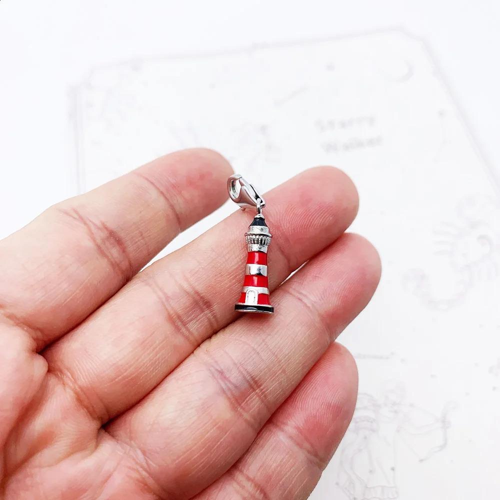 925 Sterling Silver Enamel Lighthouse Charms European Bead Gift DIY Accessories Jewelry 250807