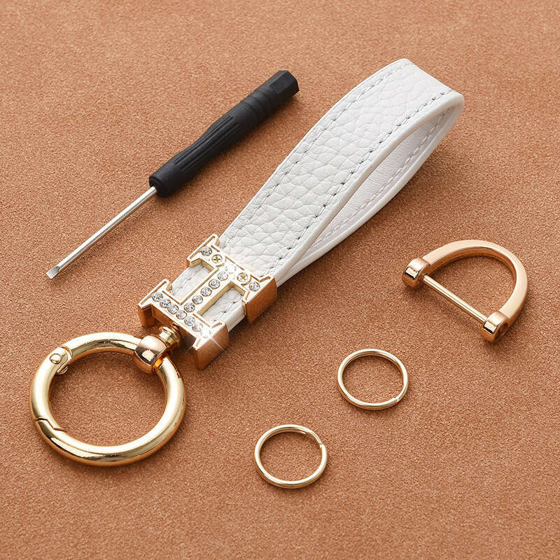 Car for Women Cute Personalized Creative Pendant Genuine Leather High-end Dia-encrusted H Keychain Internet Celebrity Circle Chain Fashion