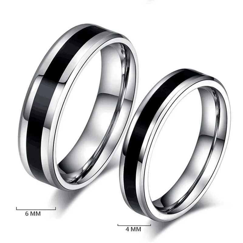 Stainless Steel Rings Classic Alliance Wedding Rings for Women Men in Black Silver Color Couple Jewelry Promise Band W250812