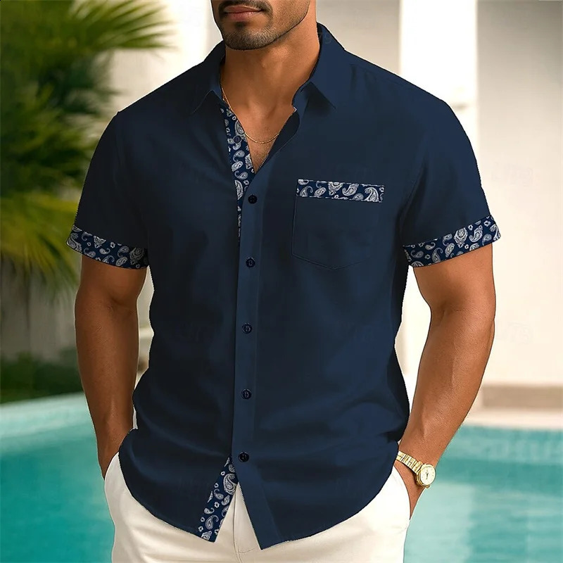 Mens Summer Button Short Sleeve Shirt Fashion Casual Outdoor Resort Spring 3D Printed Lapel 250808