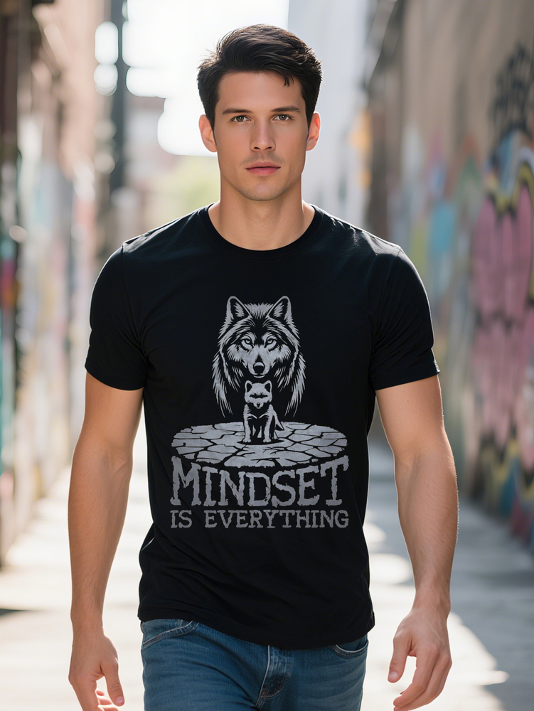 s Black Print with Mindset is Everything Design Round Neck Short Sleeve Style Perfect Gift for Men Casual